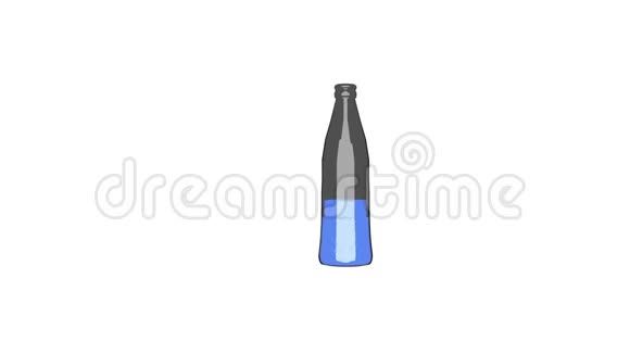 玻璃瓶充满蓝色液体和下降壮观的水溢出运动图形2D3D动画视频的预览图