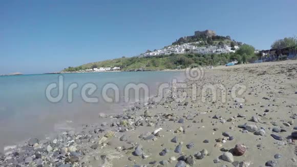 美丽的林多斯海滩与城堡罗德希腊延时4K视频的预览图