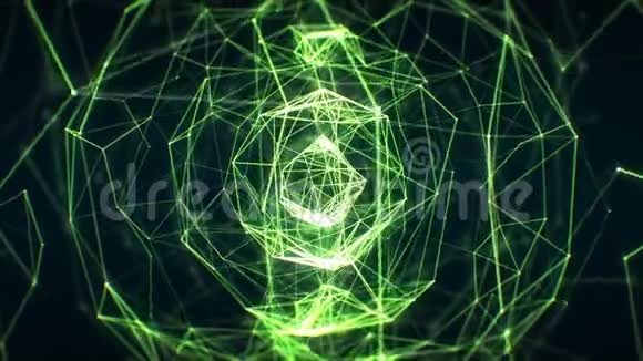 网络空间中不断增长的抽象网络绿色与DOFBlur无缝未来主义虚拟三维动画视频的预览图