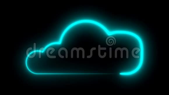 具有霓虹灯照明的云符号基于云技术主题的低霓虹灯管艺术设计三维渲染视频的预览图