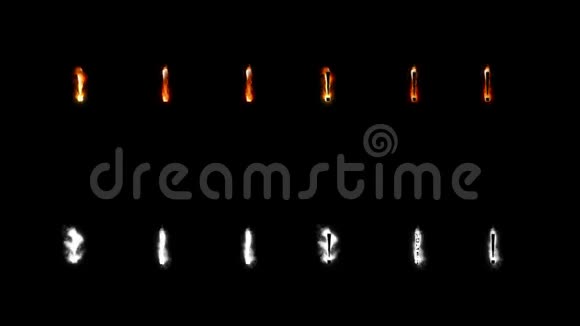 用alpha通道烧写字体四种不同类型的火灾字母和数字感叹号视频的预览图