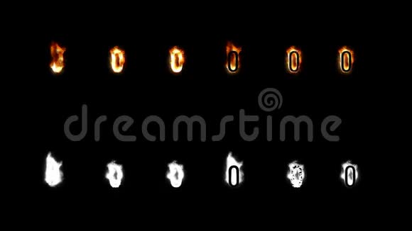 用alpha通道烧写字体四种不同类型的火灾字母和数字零视频的预览图