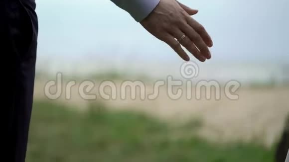 在海滩上结婚新郎新娘牵手视频的预览图