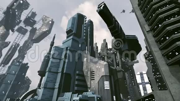 动画未来主义科幻城市与宇宙飞船起飞4K视频的预览图