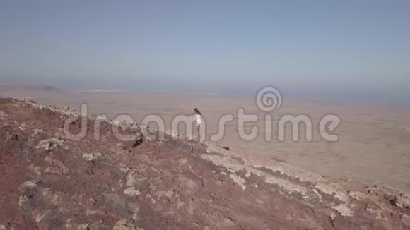 小女孩和她的狗在火山顶上视频的预览图