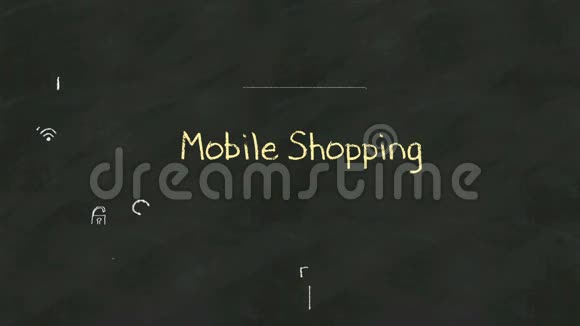 在黑板上手写移动购物的概念有各种图表视频的预览图