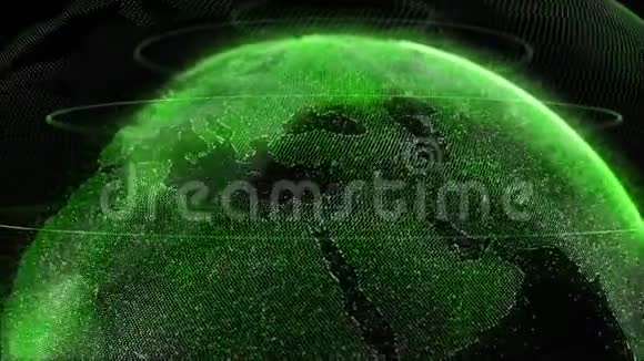 数字绿色新地球有光泽的行星与发光粒子的旋转数字空间3D动画视频的预览图