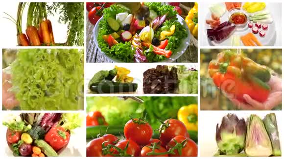 多样化蔬菜和混合沙拉蒙太奇视频的预览图