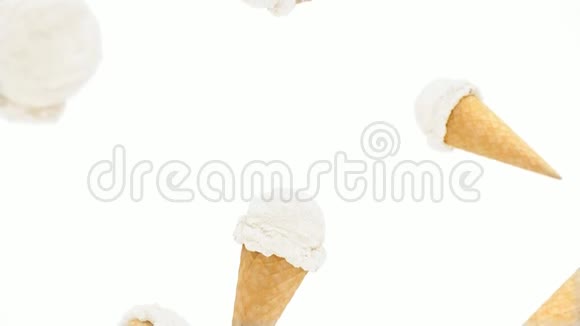 空白白色冰淇淋锥坠落模型循环开关视频的预览图