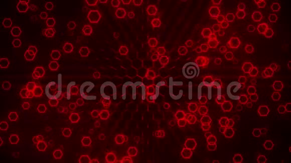 红色发光六边形环形抽象运动背景视频的预览图