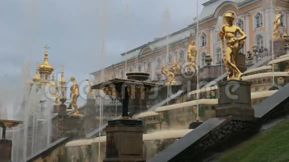 圣彼得堡俄罗斯2016年9月15日大瀑布喷泉和大宫视频的预览图