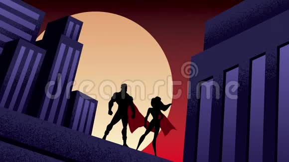 超级英雄情侣城市之夜动画视频的预览图