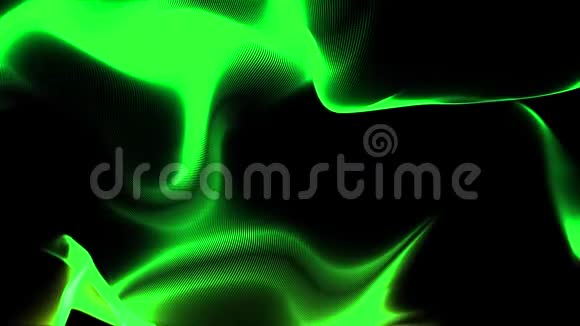 摘要动画的绿色能量波光或闪光极光在黑色背景丰富多彩的抽象视频的预览图