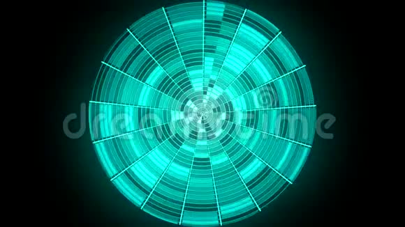 摘要动画的旋转霓虹灯绿石圆分为许多三角形部分孤立在黑色上视频的预览图