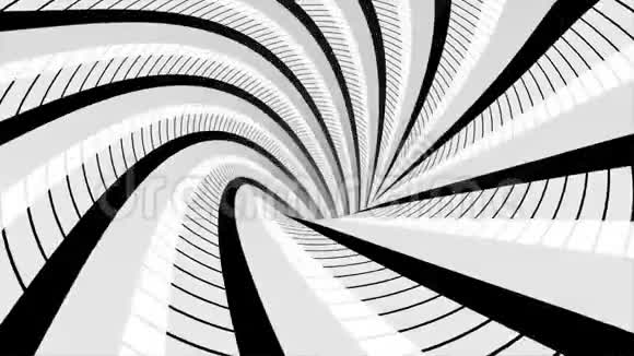 抽象背景与动画催眠隧道的黑白条纹旋转无缝循环动画无止境视频的预览图