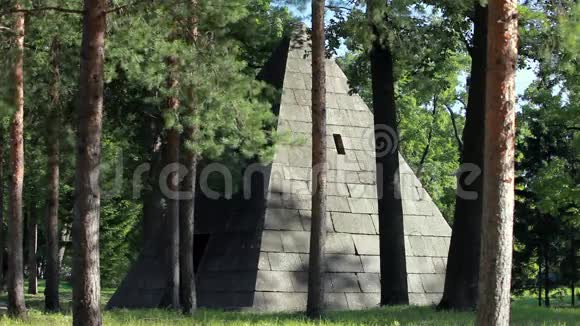 森林中的大型花岗岩金字塔视频的预览图