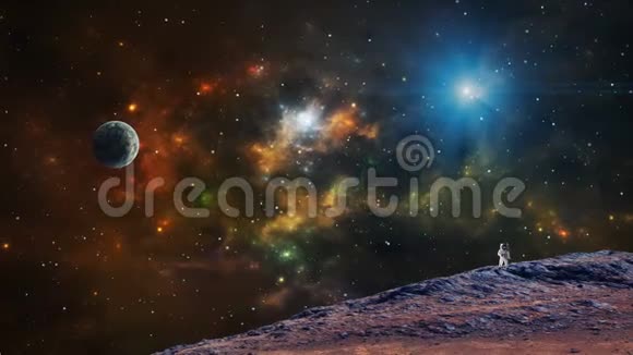 太空场景地球上有五颜六色星云的宇航员美国宇航局提供的元素3D绘制视频的预览图