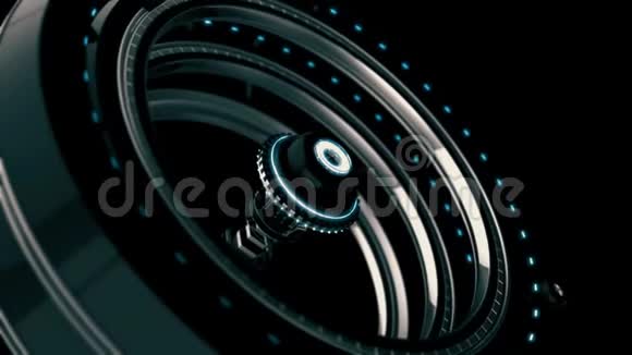 动画未来抽象的三维电子设备旋转铬圈上的黑色背景动画视频的预览图