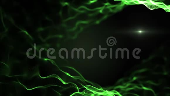抽象流体液体背景闪烁的绿色模仿波浪它们在黑色的背景下移动光线模糊视频的预览图