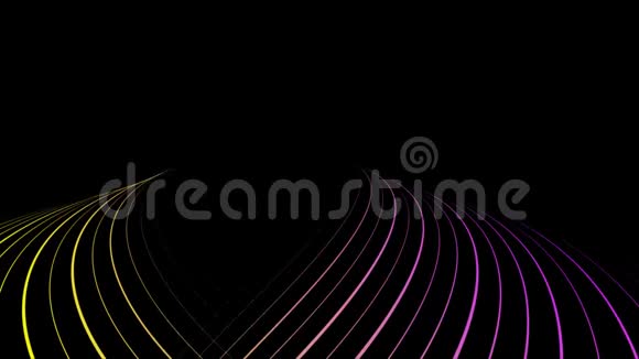 黑色背景的丝带隧道动画黑色空间编织成隧道的多色线条抽象动画视频的预览图