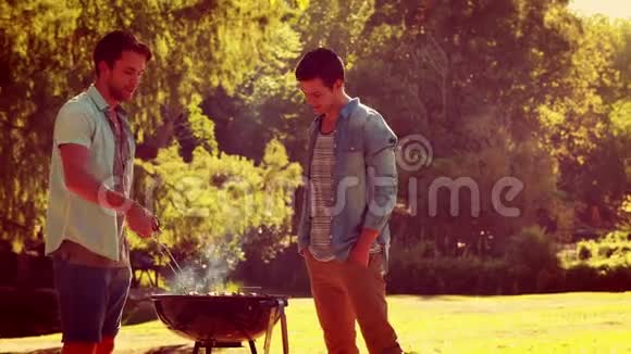 三个朋友在公园里烧烤视频的预览图