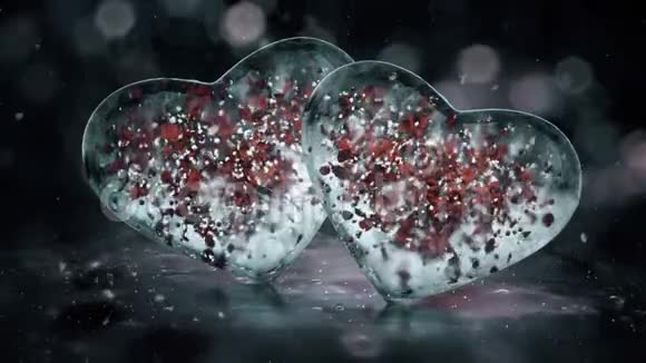 两颗红花瓣运动背景环4k的灰黑色冰心视频的预览图