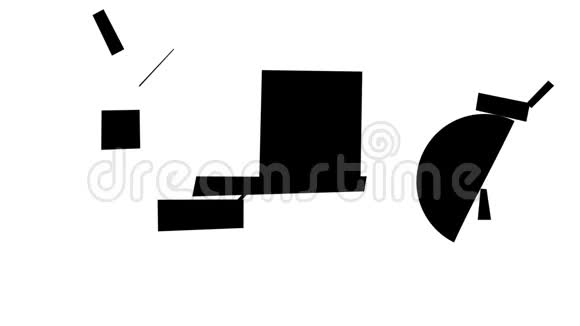 超光几何黑色形状在白色背景上混沌旋转单色组合视频的预览图