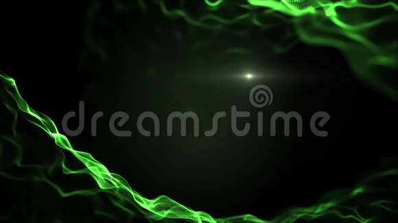 抽象流体液体背景闪烁的绿色模仿波浪它们在黑色的背景下移动光线模糊视频的预览图