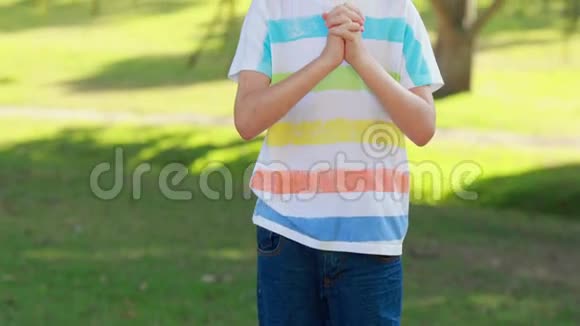 小男孩在公园里祈祷视频的预览图