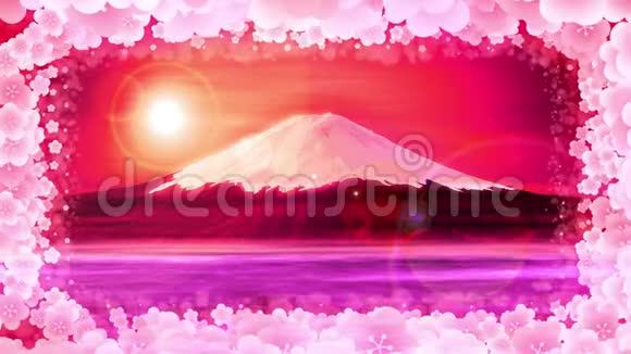 富士山来自湖泊富士山梅花传统的风景CG循环动画视频的预览图