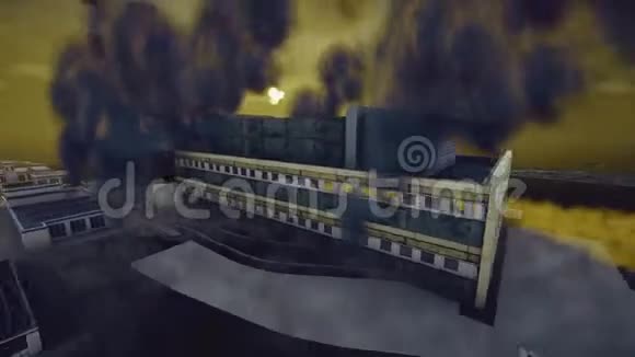工业事故的抽象动画黑黄烟吹天环境污染视频的预览图