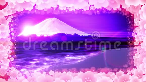 富士山来自湖泊富士山梅花传统的风景CG循环动画视频的预览图