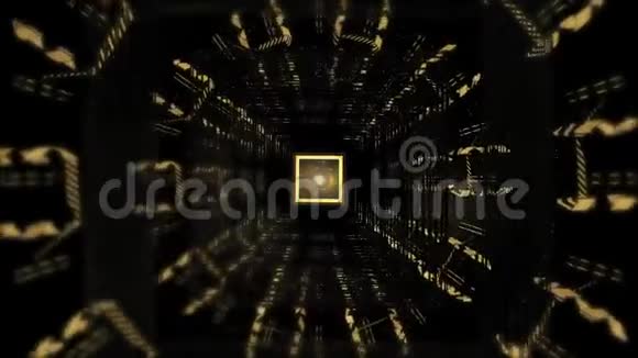 带有线条和光线的金色和黑色运动图形背景的方形隧道视频的预览图