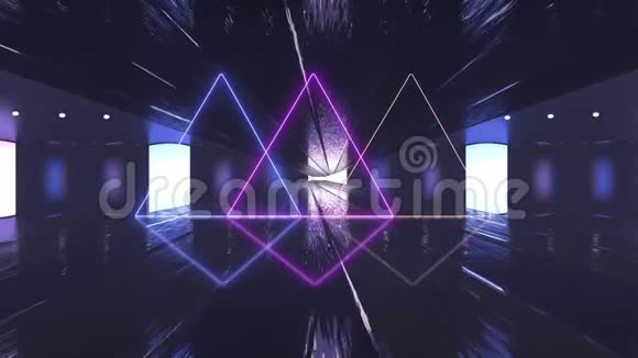 用霓虹灯三角形抽象创意隧道电子隧道与网络紫外线视频的预览图