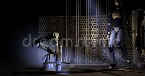 一个机器人在工厂行走的三维动画视频的预览图