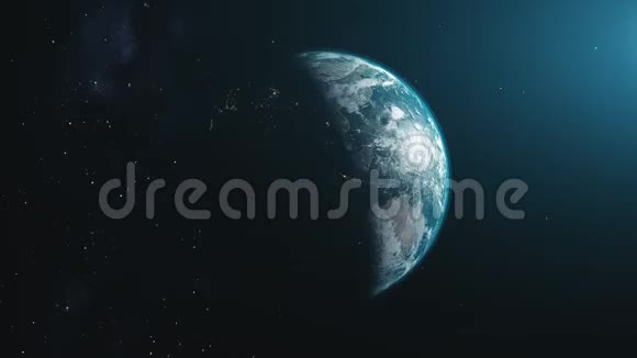 蓝色和白色行星地球围绕太阳运行视频的预览图