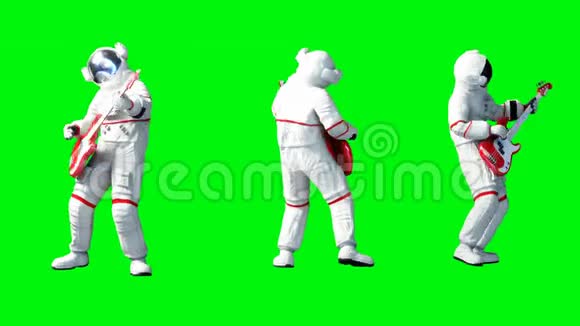 有趣的宇航员弹低音吉他绿色屏幕现实的4k动画视频的预览图