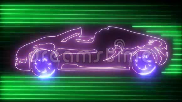 诺恩快速汽车在路上与霓虹灯旅游商务交通理念运动汽车LED线霓虹灯轮廓视频的预览图