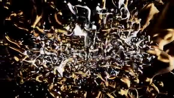 美丽的金银油在缓慢旋转和冻结运动中飞溅无缝循环动画爆炸液体视频的预览图
