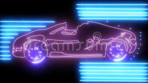 诺恩快速汽车在路上与霓虹灯旅游商务交通理念运动汽车LED线霓虹灯轮廓视频的预览图
