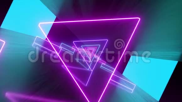 用霓虹灯三角形抽象创意隧道电子隧道与网络紫外线视频的预览图