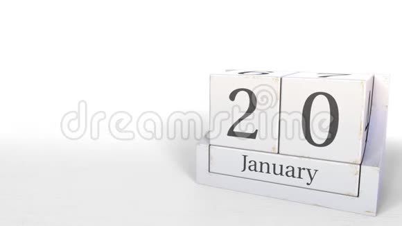 木立方体日历显示1月20日3D动画视频的预览图