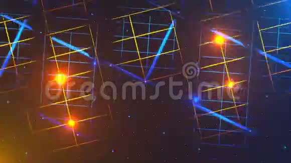 飞行通过数据中心霓虹灯效果和光照三维渲染计算机生成的背景视频的预览图