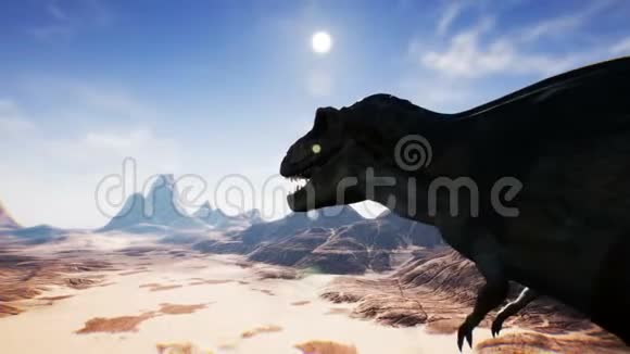 霸王龙在沙漠中的动画现实的渲染4k视频的预览图