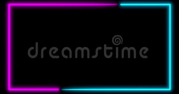 霓虹灯背景与LED框架屏幕荧光抽象蓝色紫色循环动画4K视频的预览图