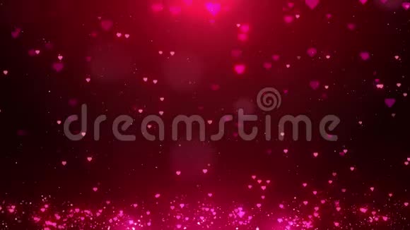 红爱的心闪耀着闪亮的粒子运动背景与波克瓦朗蒂娜视频的预览图
