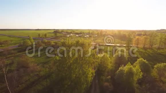 绿色夏日公园日落相机在附近空中镜头视频的预览图