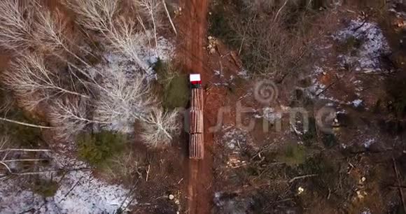 装载新锯木的伐木卡车离开了泰加的伐木场视频的预览图