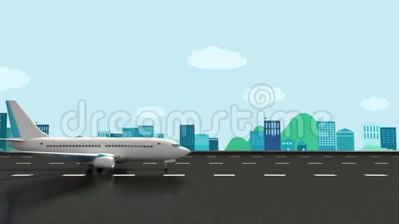 背景下飞机在机场跑道起飞的矢量图视频的预览图