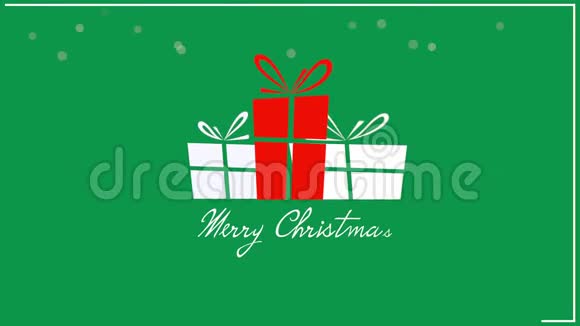 动画特写圣诞快乐文字三个绿色背景礼盒视频的预览图